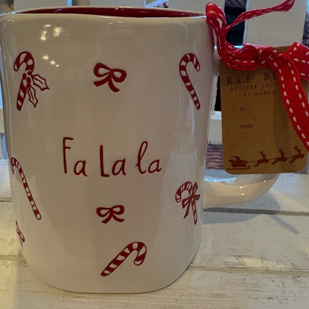 Rae Dunn Red and White Fa La La Mug